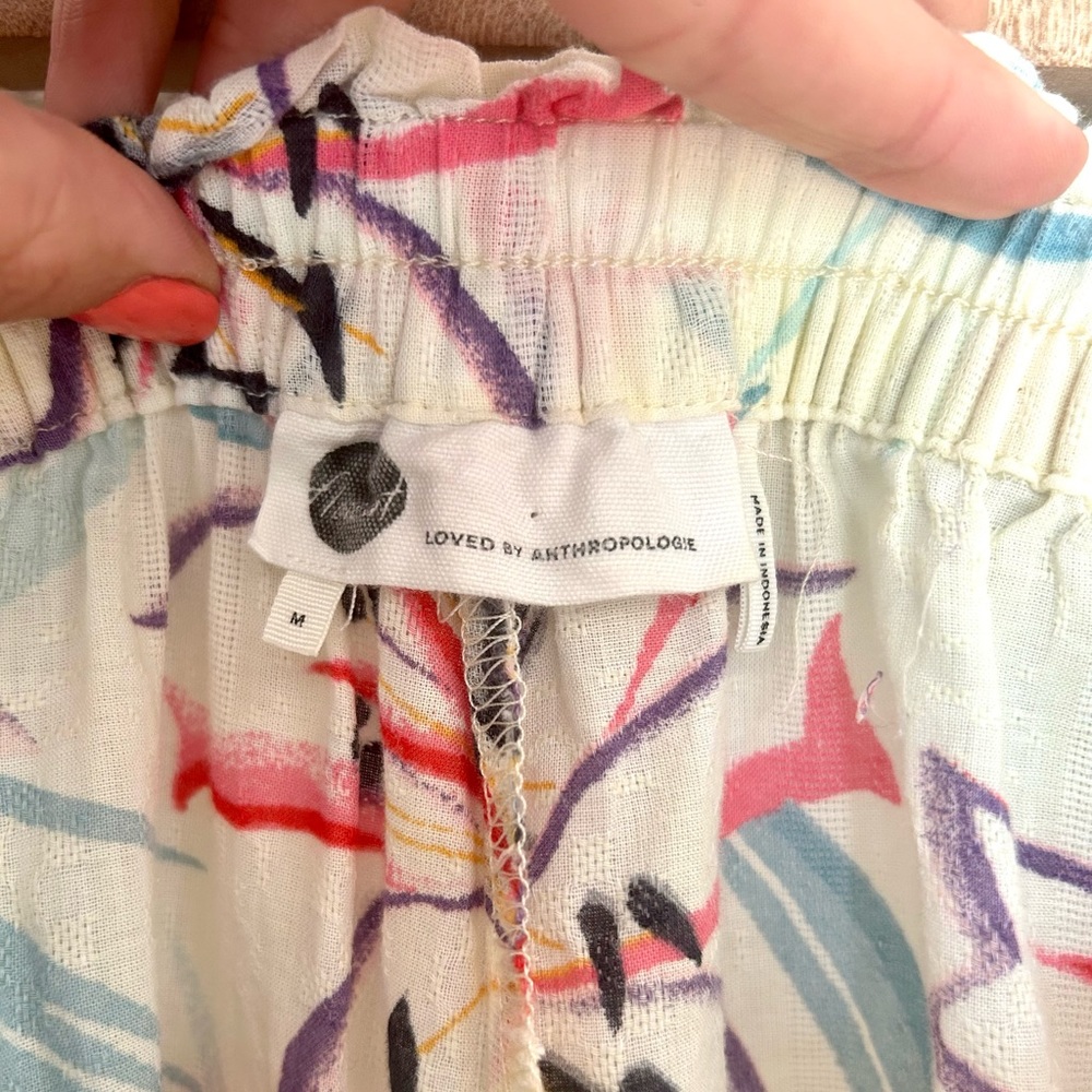Anthropologie Ruffled Wide-Leg Pull-On Tropical Orchid 100% Cotton Flowy Pants - Picture 4 of 8